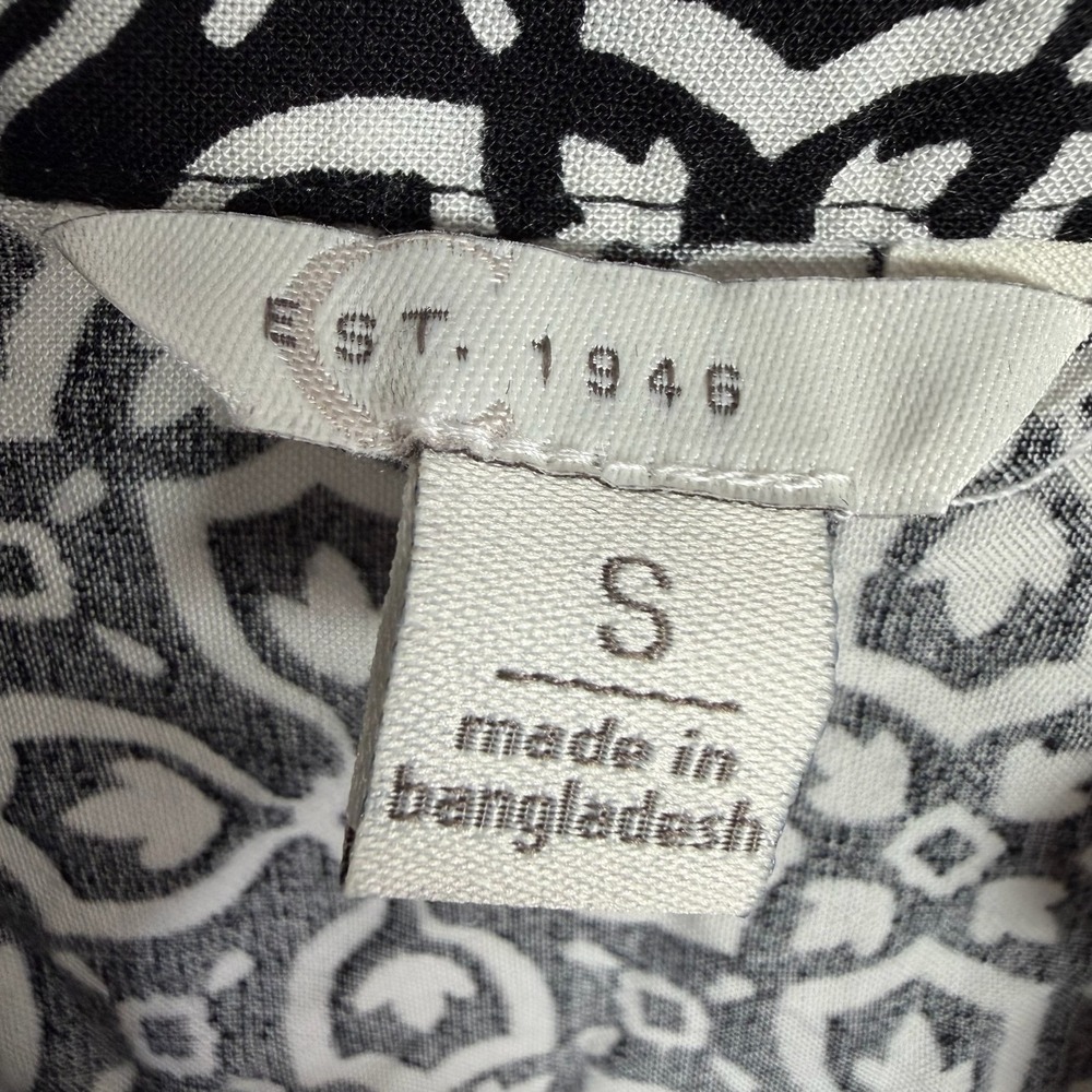 Est 1946 Black White Geometric Print Button Front Blouse Top Womens Small - Picture 2 of 9